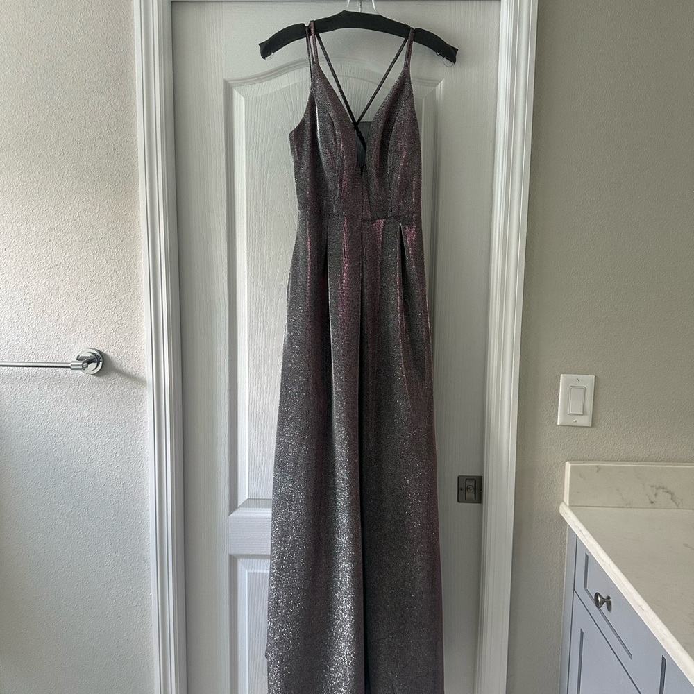 Crystal Doll Shimmering Silver Maxi Dress